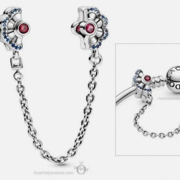 Auth PANDORA SS *CHINA EXCLUSIVE* Blue & Pink Fan Safety Chain Clip 798163SRUMX - Picture 2 of 11